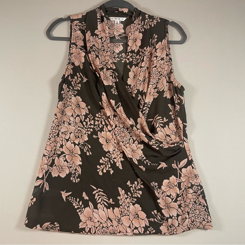 CAbi Brown and Pink Floral Blouse